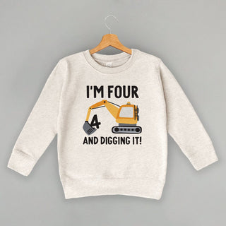 I'm 4 And Digging It Tee (Kids) POD - Apparel Ivy + Cloth Style: Toddler Crewneck Color: Natural Heather Size: 2T
