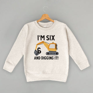 I'm 6 And Digging It Tee (Kids) POD - Apparel Ivy + Cloth Style: Toddler Crewneck Color: Natural Heather Size: 2T