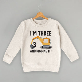 I'm 3 And Digging It Tee (Kids) POD - Apparel Ivy + Cloth Style: Toddler Crewneck Color: Natural Heather Size: 2T