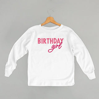 Birthday Girl Tee (Pink Sans Serif + Script) (Kids) POD - Apparel Ivy + Cloth Style: Toddler Long Sleeve Color: White Size: 2T