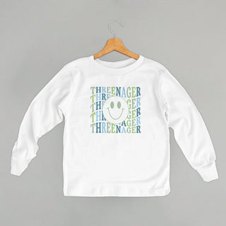 Threenager Tee (Blue + Green) (Kids) POD - Apparel Ivy + Cloth Style: Toddler Long Sleeve Color: White Size: 2T