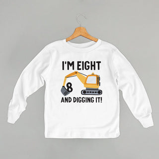 I'm 8 And Digging It Tee (Kids) POD - Apparel Ivy + Cloth Style: Youth Long Sleeve Color: White Size: YS
