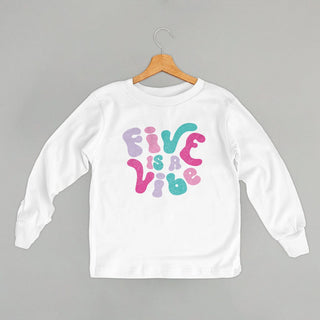 Five Is A Vibe Tee (Pink + Purple) (Kids) POD - Apparel Ivy + Cloth Style: Toddler Long Sleeve Color: White Size: 2T