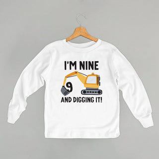 I'm 9 And Digging It Tee (Kids) POD - Apparel Ivy + Cloth Style: Youth Long Sleeve Color: White Size: YS