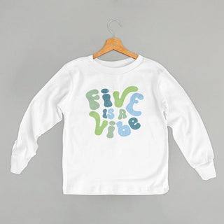 Five Is A Vibe Tee (Blue + Green) (Kids) POD - Apparel Ivy + Cloth Style: Toddler Long Sleeve Color: White Size: 2T