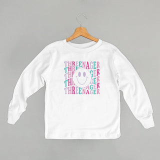 Threenager Tee (Pink + Purple) (Kids) POD - Apparel Ivy + Cloth Style: Toddler Long Sleeve Color: White Size: 2T