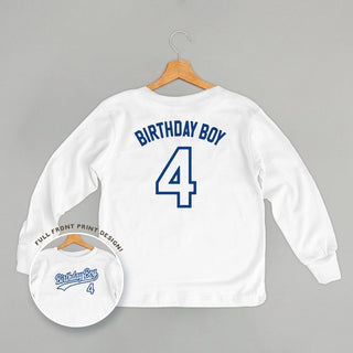 Birthday Boy Varsity #4 Tee (Kids Back Print) POD - Apparel Ivy + Cloth Style: Toddler Long Sleeve Color: White Size: 2T