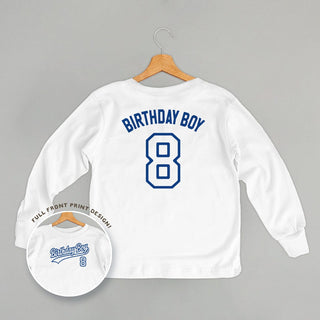 Birthday Boy Varsity #8 Tee (Kids Back Print) POD - Apparel Ivy + Cloth Style: Toddler Long Sleeve Color: White Size: 2T