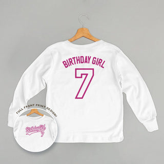 Birthday Girl Varsity #7 Tee (Kids Back Print) POD - Apparel Ivy + Cloth Style: Toddler Long Sleeve Color: White Size: 2T