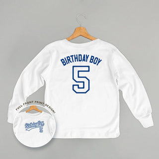 Birthday Boy Varsity #5 Tee (Kids Back Print) POD - Apparel Ivy + Cloth Style: Toddler Long Sleeve Color: White Size: 2T