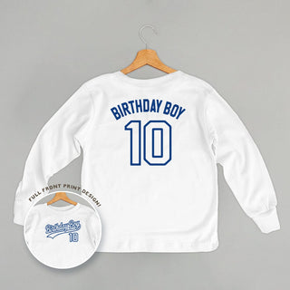 Birthday Boy Varsity #10 Tee (Kids Back Print) POD - Apparel Ivy + Cloth Style: Toddler Long Sleeve Color: White Size: 2T