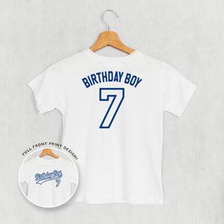 Birthday Boy Varsity #7 Tee (Kids Back Print) POD - Apparel Ivy + Cloth Style: Youth Tee Color: White Size: YS