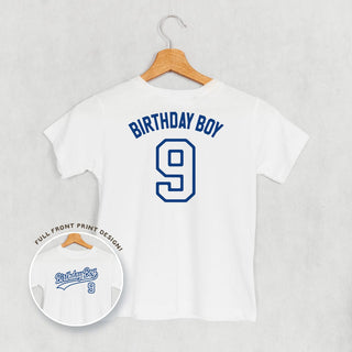 Birthday Boy Varsity #9 Tee (Kids Back Print) POD - Apparel Ivy + Cloth Style: Youth Tee Color: White Size: YS