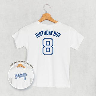 Birthday Boy Varsity #8 Tee (Kids Back Print) POD - Apparel Ivy + Cloth Style: Youth Tee Color: White Size: YS