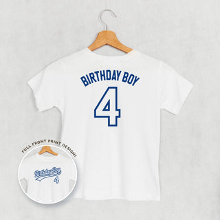 Birthday Boy Varsity #4 Tee (Kids Back Print) POD - Apparel Ivy + Cloth Style: Toddler Tee Color: White Size: 2T