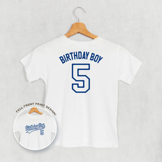 Birthday Boy Varsity #5 Tee (Kids Back Print) POD - Apparel Ivy + Cloth Style: Toddler Tee Color: White Size: 2T