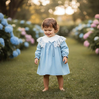 Elodie Blue Lace Dress Dress Honey and Hive Size: 6-9M