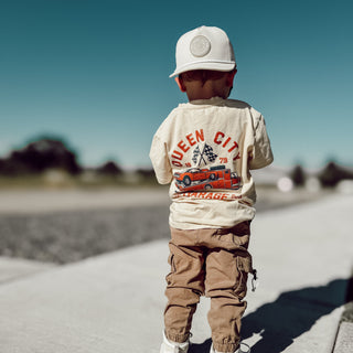 Queen City Garage Tee - Vintage CreamBaby & Toddler TopsLITTLE RAD THINGSSize: 12/18M