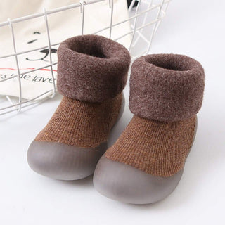 Toddler Sock Shoes with Rubber Soles | Fleece Winter Barefoot Shoes Gripper Sock Shoes ozznekshoes Size With Age: 6 - 12 Months Color: Brown Bear