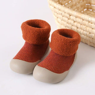 Toddler Sock Shoes with Rubber Soles | Fleece Winter Barefoot Shoes Gripper Sock Shoes ozznekshoes Size With Age: 6 - 12 Months Color: Rust