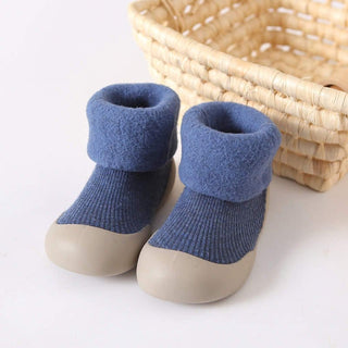 Toddler Sock Shoes with Rubber Soles | Fleece Winter Barefoot Shoes Gripper Sock Shoes ozznekshoes Size With Age: 6 - 12 Months Color: Blue