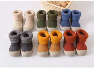 Toddler Sock Shoes with Rubber Soles | Fleece Winter Barefoot Shoes Gripper Sock Shoes ozznekshoes Size With Age: 6 - 12 Months Color: Black