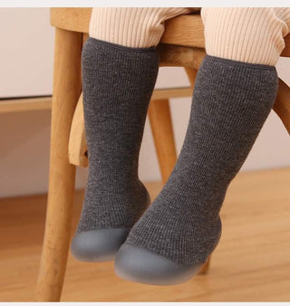 Toddler Sock Shoes with Rubber Soles | Fleece Winter Barefoot Shoes Gripper Sock Shoes ozznekshoes Size With Age: 6 - 12 Months Color: Gray