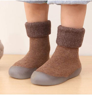 Toddler Sock Shoes with Rubber Soles | Fleece Winter Barefoot Shoes Gripper Sock Shoes ozznekshoes Size With Age: 6 - 12 Months Color: Black