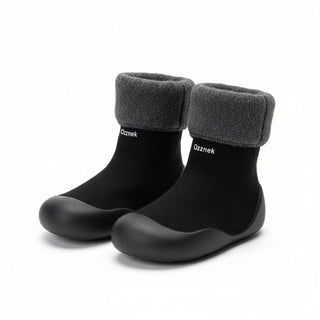 Toddler Sock Shoes with Rubber Soles | Fleece Winter Barefoot Shoes Gripper Sock Shoes ozznekshoes Size With Age: 6 - 12 Months Color: Black