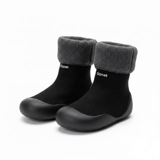 Toddler Sock Shoes with Rubber Soles | Fleece Winter Barefoot Shoes Gripper Sock Shoes ozznekshoes Size With Age: 6 - 12 Months Color: Black