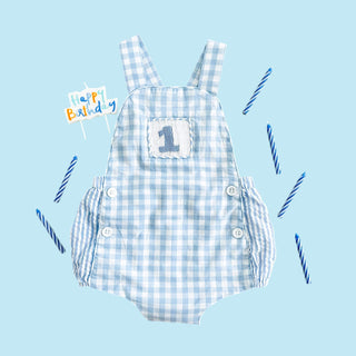 Baby Boy First Birthday Smocked Blue Birthday Bubble Boy Bubble Seven Lantern Lane Size: 12M