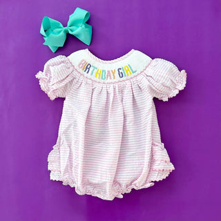 Smocked Birthday Girl Bubble Girl Bubble Seven Lantern Lane Size: 12M