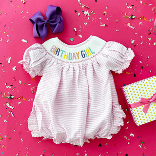 Smocked Birthday Girl Bubble Girl Bubble Seven Lantern Lane Size: 12M