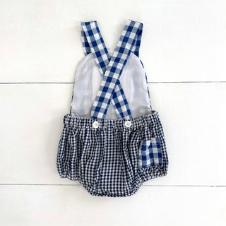 Navy Blue Smocked First Birthday Sunsuit Boy Bubble Seven Lantern Lane Size: 12M