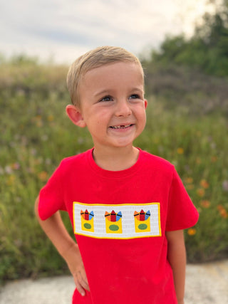 Back to School Crayon Smocked Boys Plaid Shorts Set Rylee Faith Designs