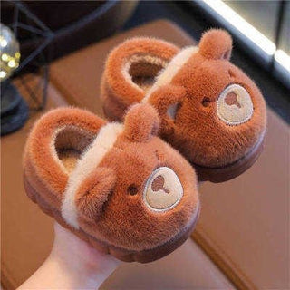 Kids Fuzzy Slippers | Bear & Bunny Animal House Shoes Slippers ozznekshoes Shoe size: 8-9 Color: Brown Bear