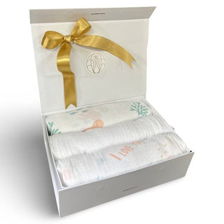 Swaddle Muslin Blankets - UNDER THE SEA, Set of 3, Girl Newborn Gift HeyPeacock