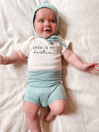 Organic Cotton Short Sleeve Bodysuit - Dada is My Bestie Short Sleeve Onesie Tenth & Pine Color: Black Size: 0-3M