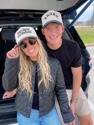 Sorry about my Husband / Wife Vintage Trucker Hat Hat KenzKustomz Style: Husband- Cheetah Color: Cheetah