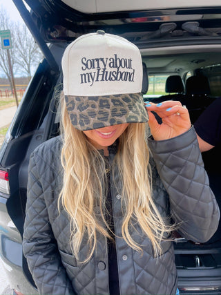 Sorry about my Husband / Wife Vintage Trucker Hat Hat KenzKustomz Style: Husband- Cheetah Color: Cheetah
