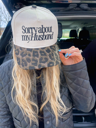 Sorry about my Husband / Wife Vintage Trucker Hat Hat KenzKustomz Style: Husband- Cheetah Color: Cheetah