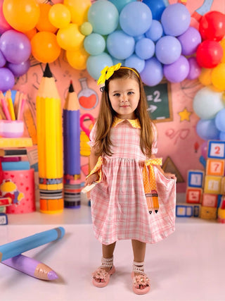 Girls Back To School Pencil Plaid Twirl Dress Bow Petals Collar Rylee Faith Designs