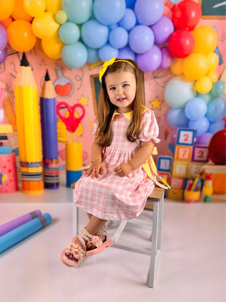 Girls Back To School Pencil Plaid Twirl Dress Bow Petals Collar Rylee Faith Designs