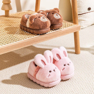 Kids Fuzzy Slippers | Bear & Bunny Animal House Shoes Slippers ozznekshoes Shoe size: 6.5-7.5 Color: Brown Bear