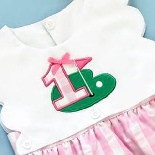 First Birthday Golf Bubble for Girls - Reversible Pink Gingham Skirted Bubble Outfit Baby One-Pieces Seven Lantern Lane Size: 12M