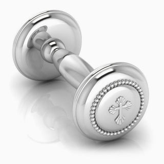 Krysaliis Sterling Silver Dumbbell - Beaded Cross Sterling Silver Rattle All Silver Gifts