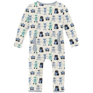 Boy's Print Bamboo Coverall with 2-Way Zipper - Natural Robots Baby & Toddler Sleepwear