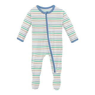KicKee Pants Boy's Print Footie with 2-Way Zipper - Mythical Stripe