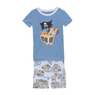 KicKee Pants Boy's Graphic Tee Pajama Set with Shorts - Dew Pirate Map
