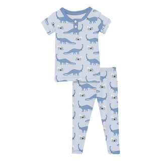 KicKee Pants Boy's Print Short Sleeve Henley Pajama Set - Dew Pet Dino